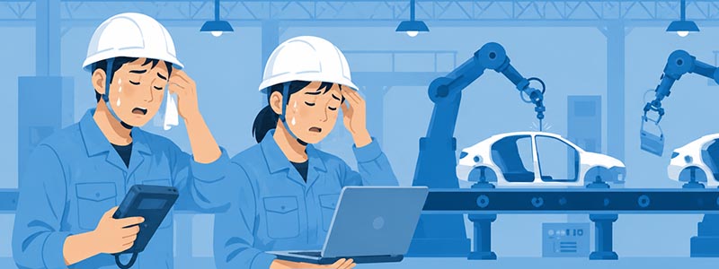 現場での作業で疲労困憊の弊社社員