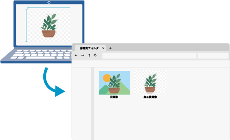 加工後の画像が指定フォルダに自動で保存されているイラスト